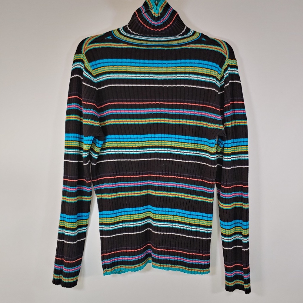 Lane Bryant Women's Ribbed Turtleneck Black Stripe Pink Yellow Blue Size 14/16